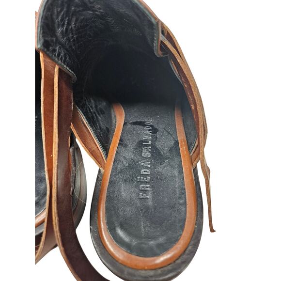 Freda Salvador 9 Brown Leather Mule Buckle Belted Western Boho Equestrian - Picture 6 of 6
